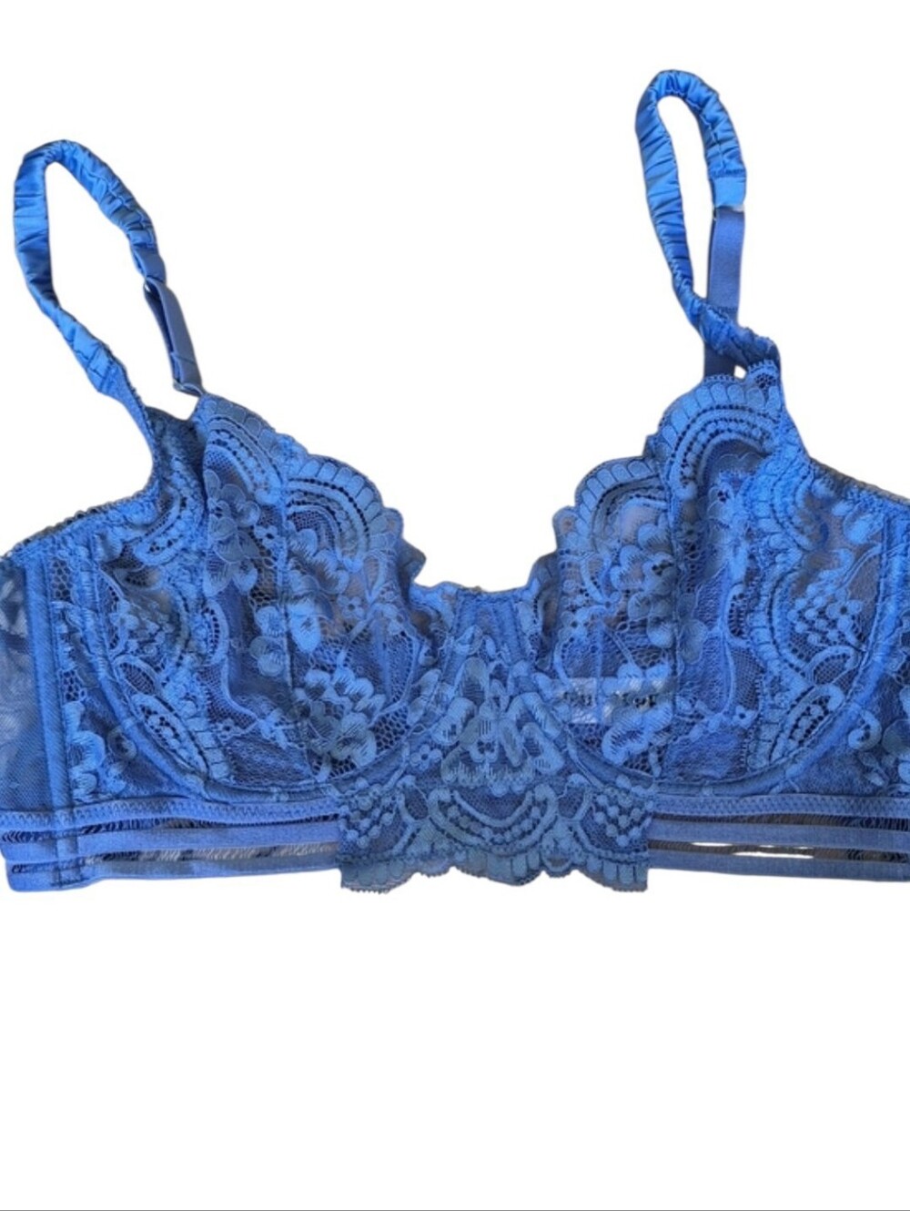 Guoeappa Size 34D Blue Lace Underwire Bra Sheer Mesh Adjustable Straps